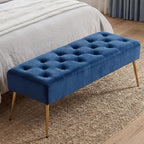 DUHOME Button-Tufted Ottoman Bench, Upholstered Bedroom Benches Velvet Footrest Stool Dining Bench Accent Bench for Entryway Dining Room Living Room Bedroom, Dark Blue