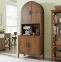 76" Tall Arched Kitchen Pantry, Large Kitchen Storage Cabinet with Fluted Doors and Microwave Stand, Modern Wood Buffet Sideboard, Adjustable Shelves, Cupboard for Dining Room, Living Room, Walnut