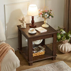 SAVOR LIFE Farmhouse End Table,Large Side Table with 2-Tier Storage Shelf,Rustic Brown End Tables for Living Room,Square Tea Table,Walnut