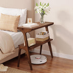 Solid Wood End Table, 2-Tier Side Table with Storage Shelf, Wooden Modern Accent Slim Bedside Table for Sofa, Living Room, Bedroom, Small Space, Easy Assembly, Rustic Brown