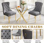AF ARTISAN FURNITURE 36" Square Glass Dining Table Set for 2, 3-Piece Modern Kitchen Table with 2 Grey Velvet Chairs, Dining Room Table Set for Apartments Small Spaces (Gold Leg)
