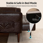 HALLYBEE 85" Futon Faux Leather Couch with Adjustable Armrests Coffee Brown | Futon Sofa Bed, Sleeper Sofa, Small Couch with Pillows, Side Pockets, Mid Century Modern, Living Room, Bedroom, Apartment