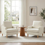 VKNOW Mid-Century Accent Chairs Set of 2, No Tools Assembly Required, Modern Upholstered Polyester Armchairs for Living Room & Bedroom, Comfortable Reading Chairs with Wood Legs, Beige