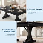 GarveeHome Dining Table for 6-8 with 2 Drawers,71-Inch Industrial Dining Table with Large Tabletop & Sturdy Frame, Rectangular Wooden Kitchen Table with Double Pedestal, for Dinner， Rustic Black