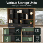 ModernMate 60" Wide Bookcase with 3 Drawers and 12 Open Cubes, Black Walnut