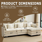 113" Modular Sectional Sofa, L Shaped Cloud Couch with Ottoman | Comfy Chenille Deep Seat Sofa with Throw Pillows, 4 Seat Modern Couches for Living Room Bedroom Apartment, Beige, 113" L