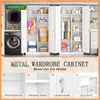 Greenvelly Metal Wardrobe Cabinet with Locking Doors, 72"H White Metal Wardrobe Closet with Hanging Rods and Adjustable Shelves, Clothing Storage Closet for Home, Office, Employee, Gym (16" D x 32" W)