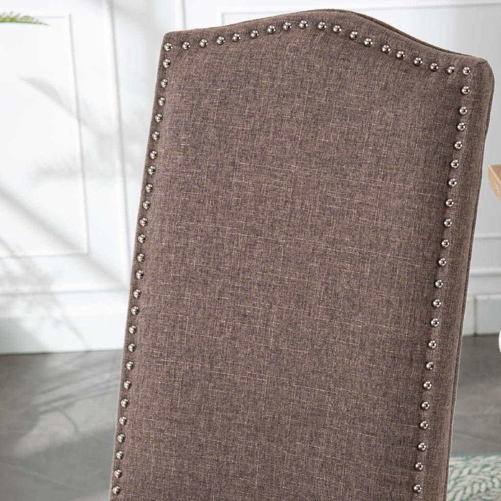 Upholstered Dining Chair Modern Stylish Kitchen Diner Fabric Set of 4 | Fabric Silver Nailhead Trim & Wood Legs, High Back, Living Room Restaurant Farmhouse Cafe, Mid Century Accent