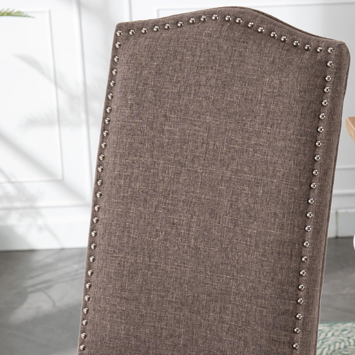 Upholstered Dining Chair Modern Stylish Kitchen Diner Fabric Set of 4 | Fabric Silver Nailhead Trim & Wood Legs, High Back, Living Room Restaurant Farmhouse Cafe, Mid Century Accent
