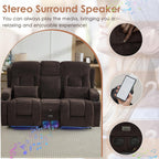 TUNYI Wall Hugger Loveseat Recliner Sofa with Console, Power Reclining Loveseat RV Couch with Massage & Heat/USB/Outlet/Storage/LED Light/Speaker (Brown, 2 Seat with Console)