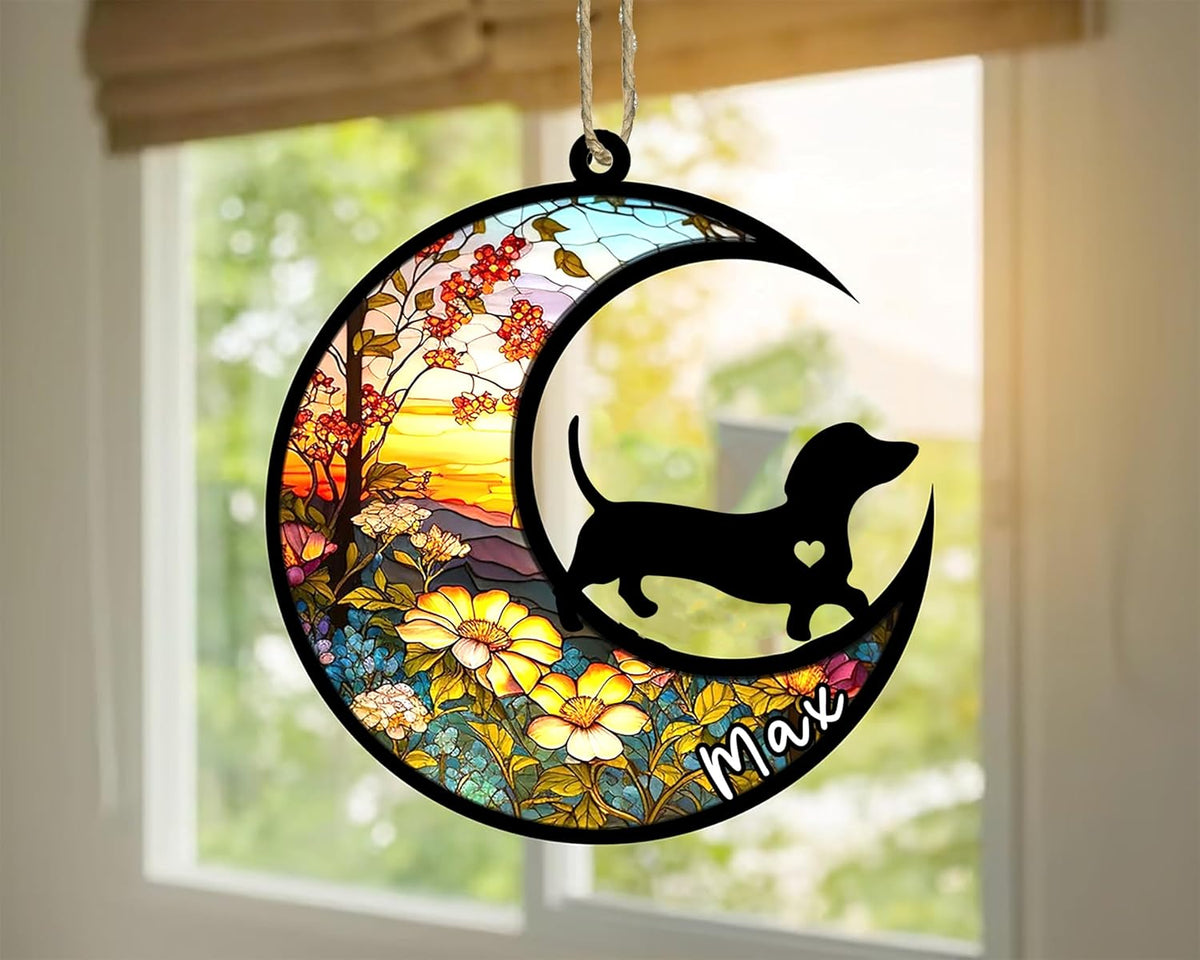 Personalized Dog Memorial, Custom Name Dachshund Dog Christmas Ornament with Name, Custom Breeds, Pet Loss Light Catcher, Gifts for Lovers Loss of Pet Sympathy on Mothers Day Christmas