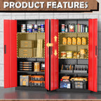 INTERGRAET Metal Storage Cabinet with Adjustable Shelves, Garage Storage Cabinets with Doors and Shelves, File Cabinets for Home Office, Kitchen Pantry Cabinet, 72''H, Black Red
