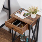 VECELO Tall Nightstand,27.6 inch Wooden End Table with Metal X-Frame,Side Table with Drawer and Storage Shelf for Living Room Bedroom Entryway Small Spaces