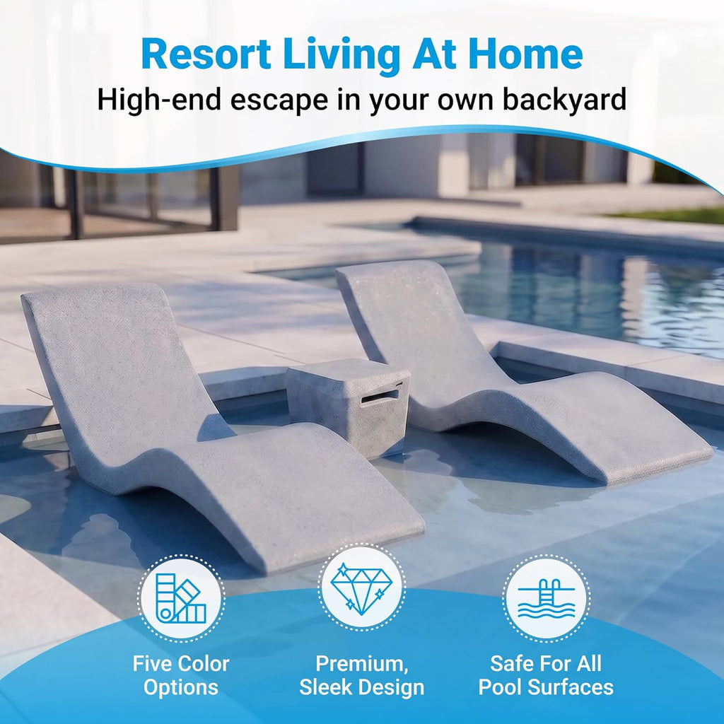 Aqua Outdoors Luxury in-Pool Chaise Lounge Chairs, 2-Pack for Tanning Ledge & Sun Shelf, Fits 9 Inch Water Depth, Heavy-Duty LDPE Water-Weighted Pool Loungers, UV-Resistant, Gray Granite.