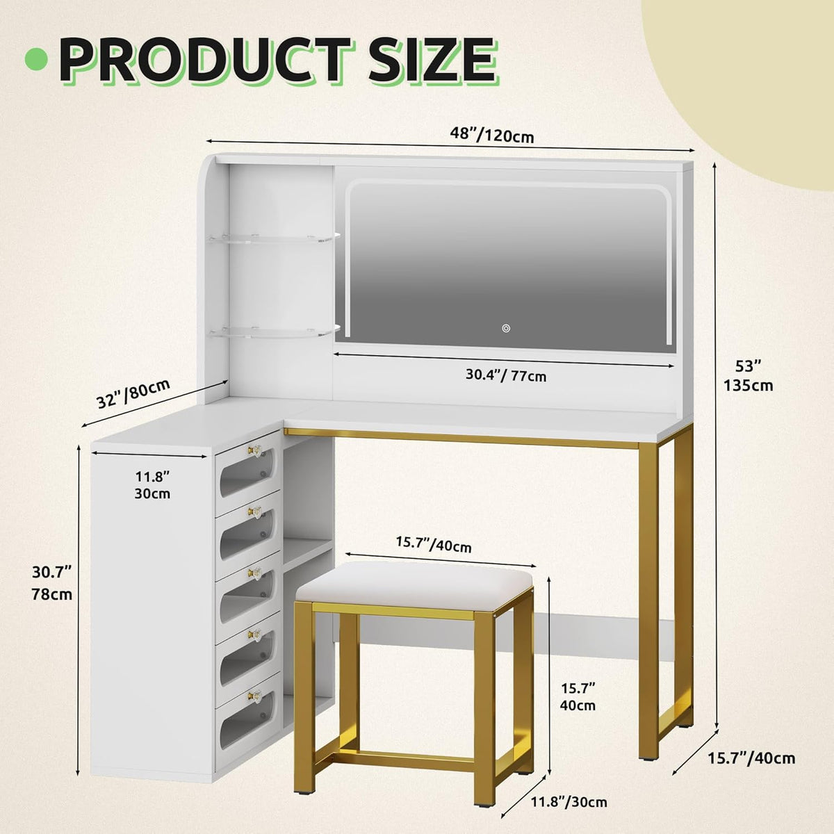 YITAHOME 48" Vanity Desk Set | Makeup Vanity with Mirror and Lights, 3 Lighting Modes