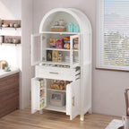 roomfitters 71" Tall Arched Farmhouse Pantry Cabinet with Glass Barn Doors & Pull-Out Drawer, White