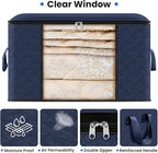 Fab totes 4 Pack Clothes Storage, Foldable Thick Fabric Blanket Storage Bags, Containers for Organizing Bedroom, Closet, Clothing, Comforter,Closet Organization with Handle,Blue
