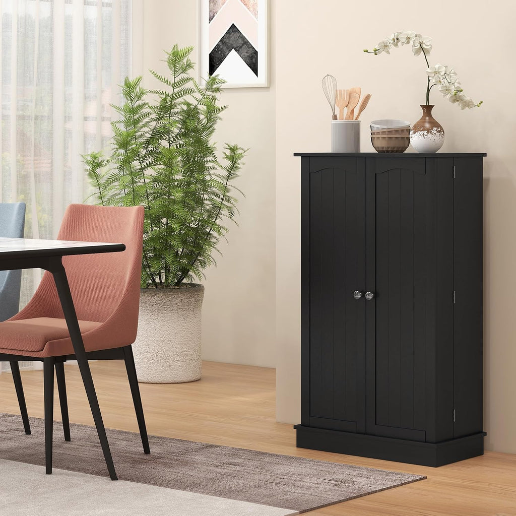 41" Black Kitchen Pantry Cabinet - Extra Storage, Double Doors, Adjustable Shelves
