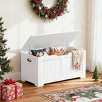 SUPER DEAL Storage Chest, 39 inches Chest Box Organizer with 2 Safety Hinges, Wooden Entryway Shoe Organizer Storage Bench, White