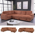 122'' Convertible U-Shaped Faux Rabbit Fur Plush Sectional Sleeper Sofa, Upholstered Cloud Couch Pull-Out Sofa Bed with Storage Chaise for Living Room (Orange, 122'' x 95.6'')