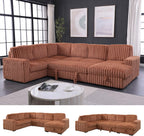 122'' Convertible U-Shaped Faux Rabbit Fur Plush Sectional Sleeper Sofa, Upholstered Cloud Couch Pull-Out Sofa Bed with Storage Chaise for Living Room (Orange, 122'' x 95.6'')
