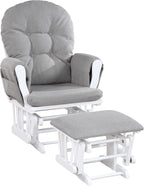 Suite Bebe Carson Glider and Ottoman in White Wood and Oyster Gray Fabric