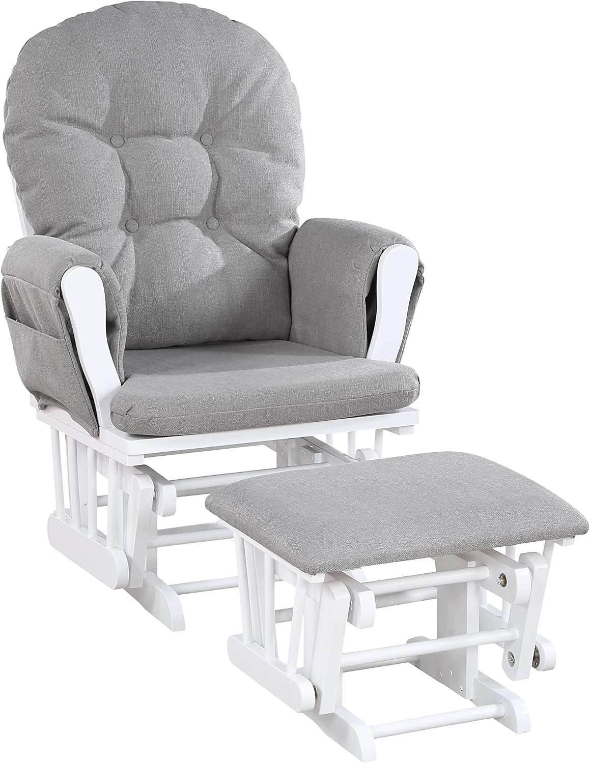 Suite Bebe Carson Glider and Ottoman in White Wood and Oyster Gray Fabric