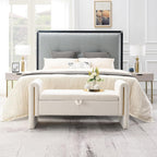 Modern 52" Storage Ottoman Bench, Upholstered End of Bed Storage Bench with Armrests, Entryway Bench, Teddy Foot Rest Stool for Living Room Hallway Bedroom (White)