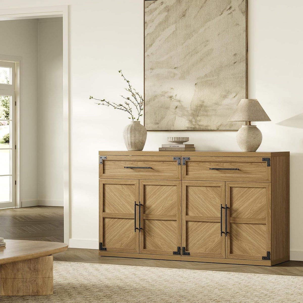 SICOTAS Buffet Cabinet with Drawer - Modern Sideboard Cabinet with Storage, Wide Credenza Storage Cabinet with Handle and Door, Sideboard Buffet Cabinets (1, Oak Brown)