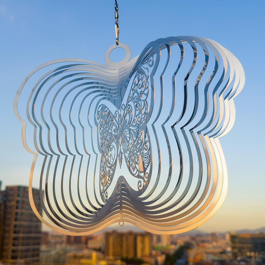 Wind Spinners Outdoor, 3D Butterfly Hanging Wind Spinners, 12 inches, Kinetic, Stainless-Steel Metal, Smooth Spinning, Indoor and Outdoor Decoration for Garden, Patio, Yard, Gift for Women Mom Wife