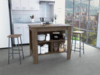 Dark Brown Kitchen Island with Three Shelves and Four Legs | Spacious kitchen island with three storage shelves and wide top surface for meal prep