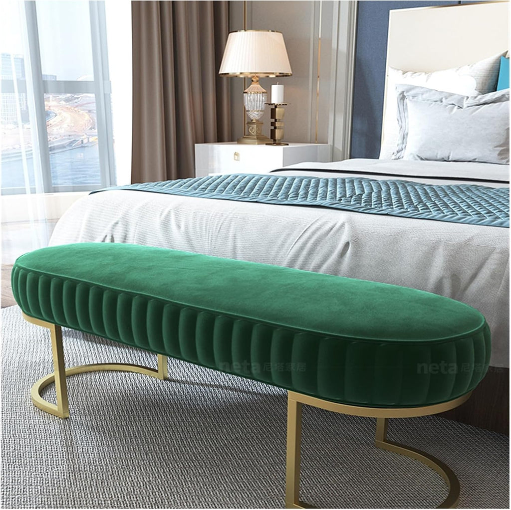Modern Elegant Velvet Entryway Bench, Upholstered Tufted Bedroom End of Bed Ottoman with Gold Legs, for Living Room Foyer Entryway(Blue,120 * 40 * 45cm)