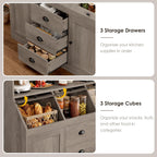 HIFIT 71.4” H Kitchen Hutch Pantry Cabinet with 3 Bread Boxes&7 Metal Hooks | Farmhouse Kitchen Hutch Cabinet with Storage and Glass Doors for Living Dining Room, Home Office, Ash Grey