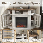 Flamaker Corner Fireplace TV Stand for TVs up to 55 Inch, White | Entertainment Center with 18 Inch Fireplace, Glass-Door Storage Cabinet, Open Shelf, Space-Saving Corner Design