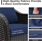 Outdoor Wicker 360 Degree Swivel Glider Rocker Chairs Set, Patio Conversation Furniture Set with Washable Cushions for Garden, Poolside (Navy Blue)