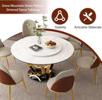 59" Round Dining Table with 360° Rotating Lazy Susan, Scratch & Heat Resistant Sintered Stone Tabletop, Marble Style Kitchen Dining Table, Perfect for Dining Room