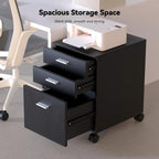 3 Drawer Storage Cabinet,Preassembled Black Wooden Organizer for Files,Under Desk Printer Stand,Mobile on Wheels,19" L x 16" W x 22" H