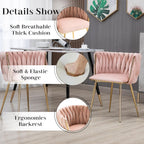 7 Piece Modern Gold Dining Room Set, 63'' Luxury Minimalist Kitchen Table Set, 6 Person Clear Glass Top Rectangle Dinner Set with Pink Woven Dining Chair for Home Large Living Room