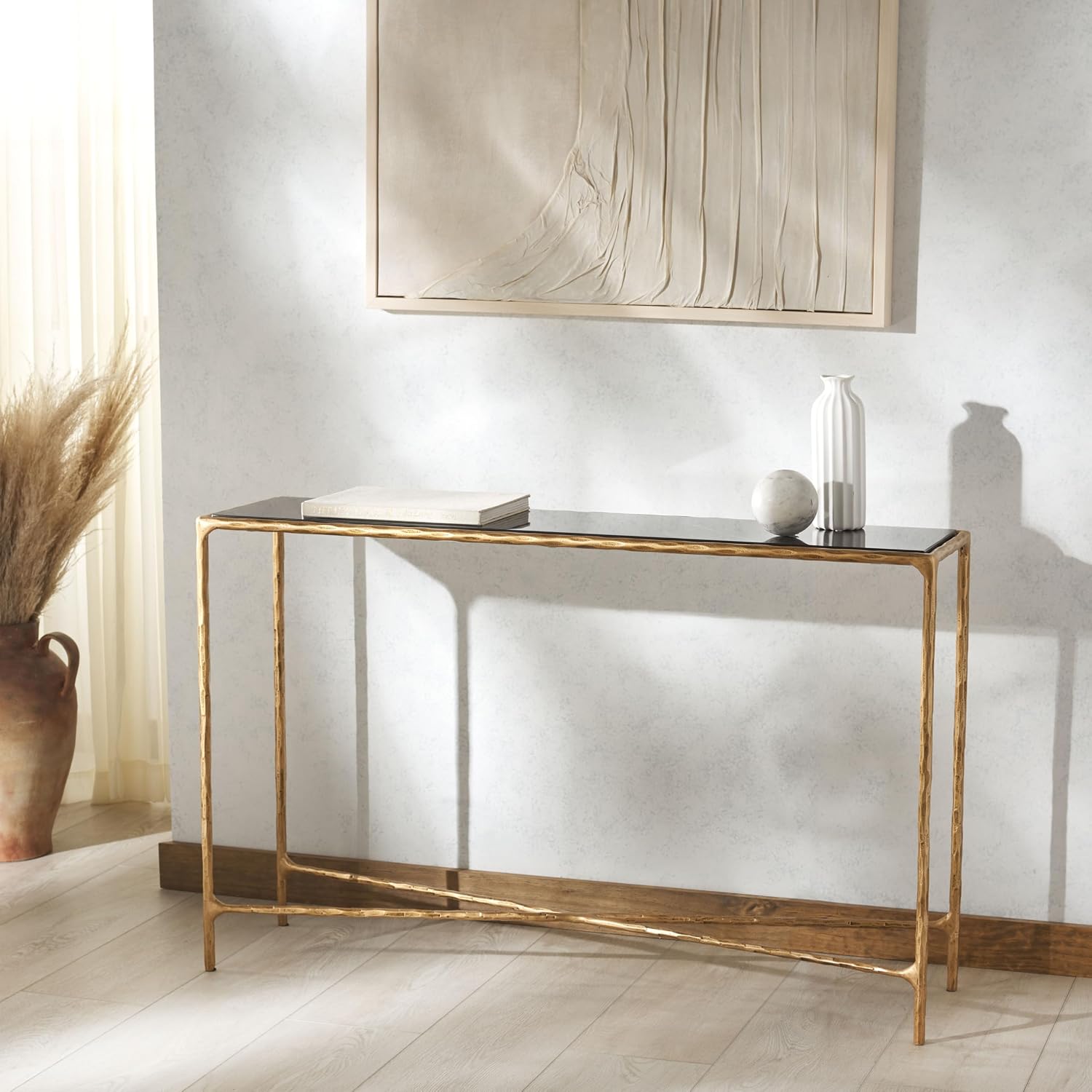 SAFAVIEH Couture Collection Jessa Brass Base & Black Marble Top Rectangular Console Table, Fully Assembled