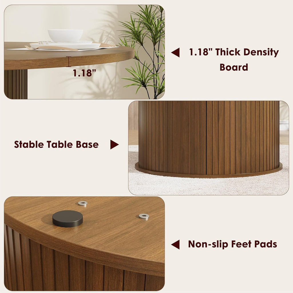 Garvee 47 Inch Round Dining Table for 4, Kitchen Table Dinner Table with 2-Layer Storage Shelf and Wood Slide Door for Home Dining Room Living Room