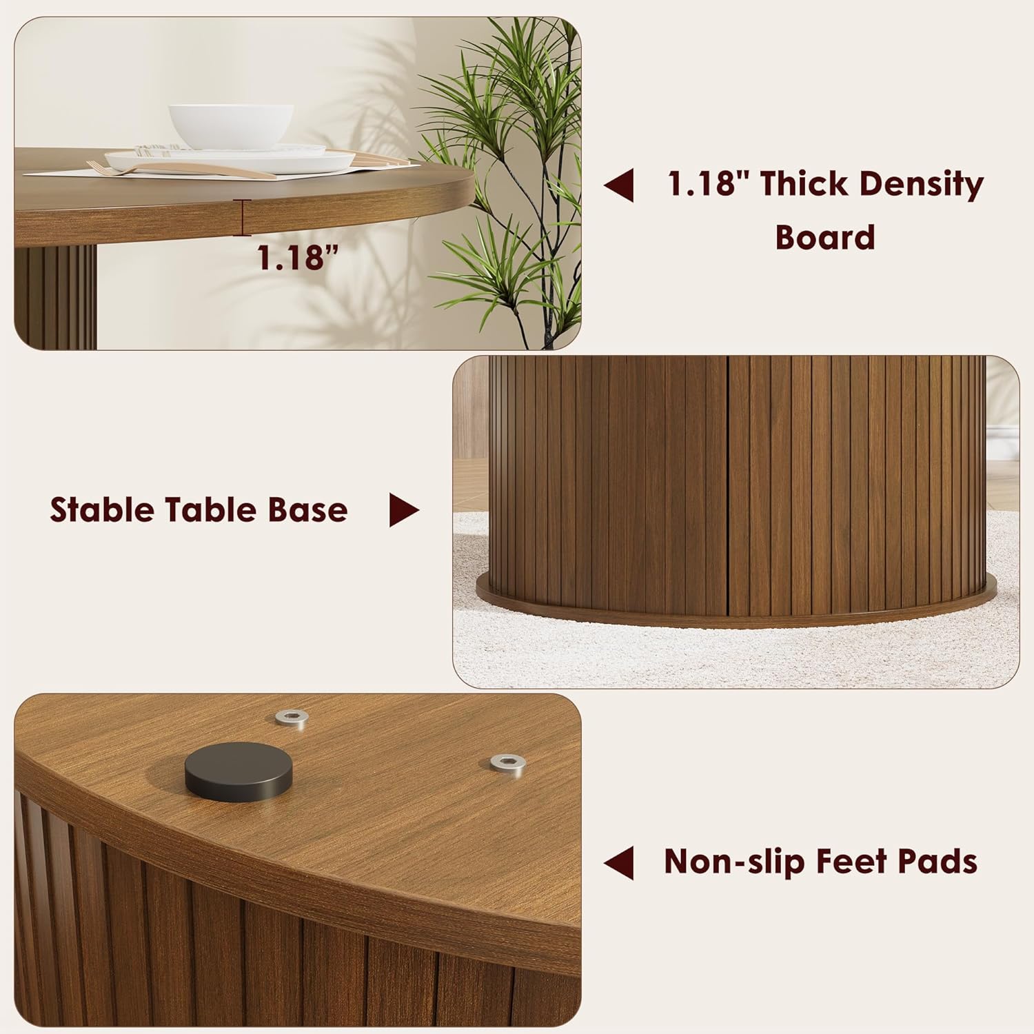 Garvee 47 Inch Round Dining Table for 4, Kitchen Table Dinner Table with 2-Layer Storage Shelf and Wood Slide Door for Home Dining Room Living Room