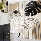Glawry Boho Mid Century Shower Curtain Abstract Plant Tropical Palm Leaf Modern Geometric Minimalist Bathroom Black Beige Brown 72Wx78L Inches Bath Accessories Art Home Decor Fabric 12 Pack Hook