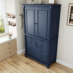 Freestanding Large Kitchen Pantry,Tall Storage Cabinet Cupboard with 6 Door Shelves, 2 Adjustable Shelves and 5 Drawers,for Dining Room Living Room (Blue-g)