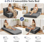 Youzi Folding Sofa Bed Convertible Sleeper Chair with Pillow, 4-in-1 Foldable Mattress Futon Couch Bed to Lounge Chair for Living Room, Bedroom, Dorm & Guest, Washable Cover, Dark Gray, Twin