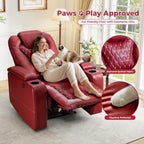 ANJ Power Recliner Chair Set of 6, Electric Soft Faux Leather Reclining Home Theater Seating - USB Ports, Cup Holders, Hidden Arm Storage Movie & Media Room Chairs (Red)