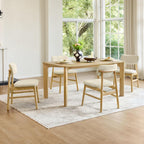 CHITA 59" Mid Century Modern Dining Table for 6, Rectangle Wood Kitchen & Dining Room Table, Solid Rubberwood Frame, Oak Venner