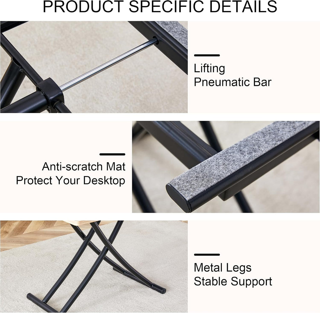Space Saving Folding Dining Table, Adjustable Height Foldable Coffee Table with Wooden Tabletop and Metal Legs, Small Transformer Kitchen Table for Apartment, Living Room, Dining Room