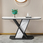 Modern Console Table Rock Panel with Metal Frame Long Accent Foyer Table for Living Room Hallway Entrance(Black,120x30x80cm)