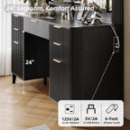 Fluted Makeup Vanity Desk with Large 39.3" Mirror and Lights, 48.8" Wood Vanity, Large Vanity Dressing Table, Modern Wooden Vanity Table for Women and Girls, Bedroom or Dorm (Inky Black)