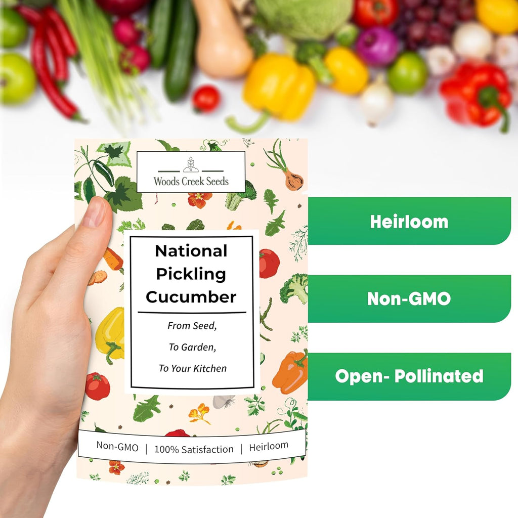 Woods Creek Seeds: National Pickling Cucumber Seeds for Planting - Over 90 Heirloom Cucumber Seed Pack - Non-GMO Pickling Cucumbers for Planting Indoors or Outdoors